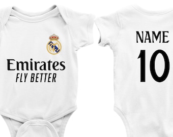 Personalized Real Madrid Baby Bodysuit, Real Madrid Fan Baby Bodysuite, Custom Name and Number Real Madrid Bodysuit, Baby Shower Gift,