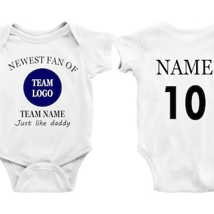 Custom Newest Fan Of Baby Bodysuit, Personalized Name and Number Football Fan Bodysuit, Custom Soccer Fan Clothes, Baby Shower Gift