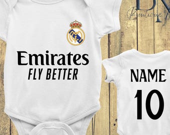 Personalized Real Madrid Baby Bodysuit, Real Madrid Fan Baby Jersey, Custom Name and Number Real Madrid Bodysuit, Baby Shower Gift,
