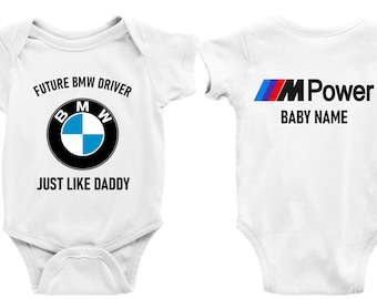 Body per neonati BMW personalizzato, body per amanti BMW con nome personalizzato, body "Just Like My Daddy", body per neonati BMW MPower, regalo per baby shower