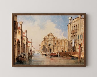 Venedig Kanal Stadtbild Kunst, Die Scuola di San Marco | Vintage Europäische Architektur Druck | Digitaler Download