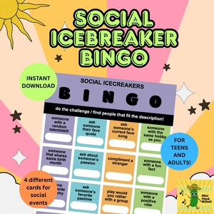 GROTE afdrukbare sociale bingo Icebreaker-uitdagingsspel voor feesten, evenementen, werkfeesten, teambinding, verjaardagen, mixers of retraites