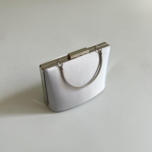 Silver Satin Evening Clutch: Elegant Hard Case Wedding Party Handbag