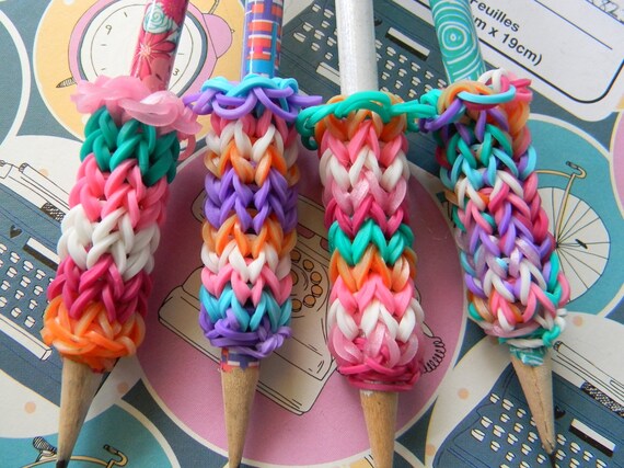 Items similar to 4 Removable Rainbow Loom Pencil Grips with Pencils ...