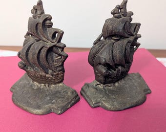 Small Vintage Brass Sailing Ship Bookends (2)