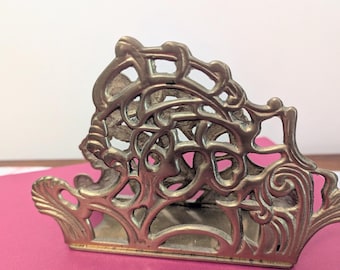 VTG Brass Art Nouveau Style Napkin Desktop Letter Holder With Ornate Design