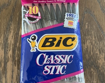 Vintage BIC Classic Stic 10 Pen Set Black Package 1991 Made in USA New NOS