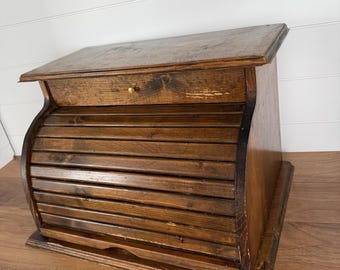 VTG XL Roll Top Brotkasten W/Schubfach Cottagecore Rustikale Farm Prairie Kitchen