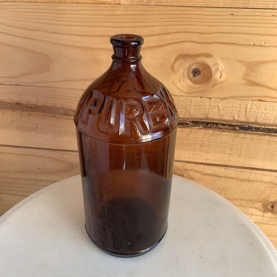 Antique 1 Quart Purex Bottle Brown Amber Glass 1930s Farmhouse