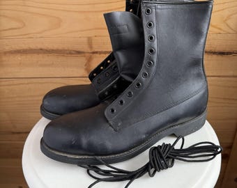 80s 1983 Dated Vtg Black Leather Combat Boots Lace up Ankle Army