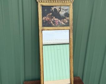 Specchio da parete vintage in stile francese Trumeau, "La pastorella addormentata", stile Hollywood Regency.