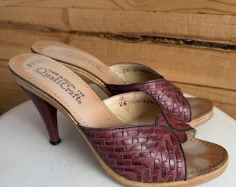 Zapatos de tacón de madera y cuero Quali-Craft VTG de los años 70 / 8B / Brazil Granola Boho
