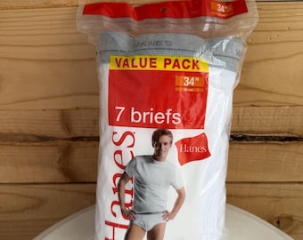New Old Stock Hanes 7 Pack White Cotton Briefs Mens Underwear 2006 34" Vintage