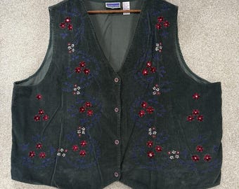 Northcrest 4x geborduurd corduroy vest VTG Cottagecore Hobbit Ren Faire Boho