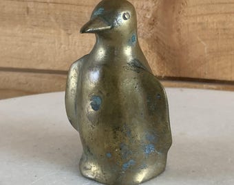 Pingouin en laiton vintage, poids Mcm, figurine lourde, décor éclectique d'oiseaux, petit