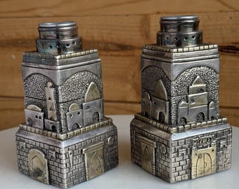 Juego vintage de candelabros judíos de plata esterlina 925 para Shabat, vajilla religiosa judía.