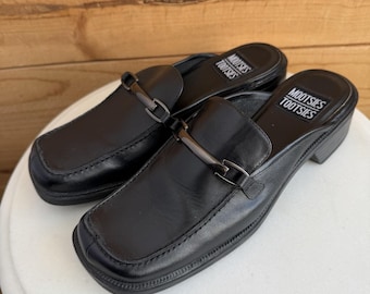 VTG 90s Horse Bit Slide Loafers Black Mootsies Tootsies Square Toe Old Money 9M