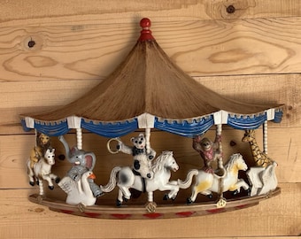 Circus Animal Carousel Wall Plaque #652 Homeco 22"x16" VTG 1979 Whimsical Decor