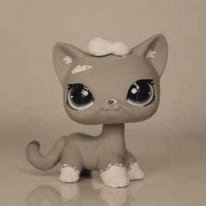 Lps OOAK custom grey & white short-hair cat Littlest Pet Shop