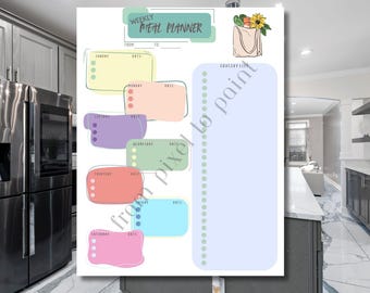 Weekly Meal Planner Printable: Grocery List Organizer (Digital Download PDF)