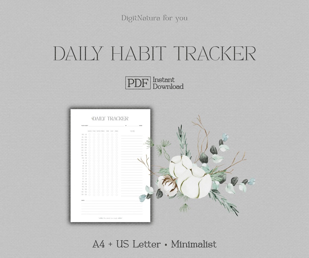 Minimalist Daily Habit Tracker • Printable PDF for Intentional Living ...