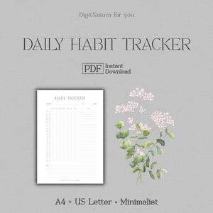 Rastreador de hábitos diarios minimalista • PDF imprimible para una vida consciente, autocuidado, establecimiento de metas y creación de rutinas • Formatos A4 + Carta de EE. UU. 2