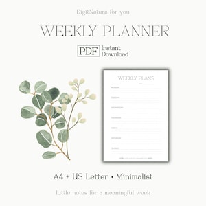 Planificador semanal imprimible / Enfoque suave para su semana • 1 página PDF • Planificador PDF • Planificador digital • Minimalista • Carta de EE. UU. + A4