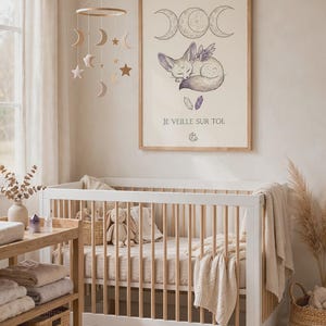 Fennec Fox Baby Room Poster | Whimsigoth Wall Decor | Baby Witch Poster with Moon and Crystals | Boho Baby Gift image 3