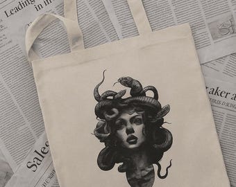 Medusa Tote Bag: Greek Mythology Canvas Shopper - Gothic Fantasy Art
