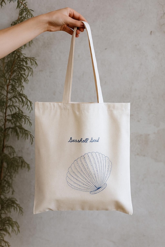 Seashell Tote Bag: Eco-Friendly Cotton Canvas Beach Bag