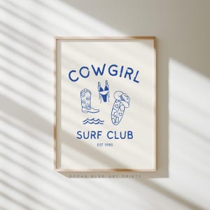Coastal Cowgirl Decor Surf Club Art Print | Coastal Granddaughter Poster Cowgirl Boot Print Preppy Coastal Aesthetic | Digital Download