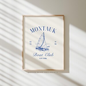 Plakat Montauk Boat Club | Plakat Preppy Coastal Aesthetic Coastal Cowgirl Art Yacht Club Old Money Aesthetic | Pobieranie cyfrowe
