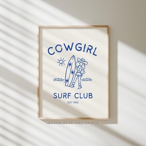 Coastal Cowgirl Decor Surf Club Art Print | Coastal Granddaughter Poster Cowgirl Boot Print Preppy Coastal Aesthetic | Digital Download