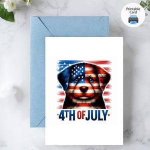 Cartão para impressão Feliz 4 de julho Cartão para imprimir em casa Cartão de felicitações Celebração do 4 de julho Dia da Independência dos Estados Unidos Vermelho Branco e Azul