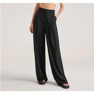 NEW Commense High Waisted Flat Front Straight Leg Black Trousers S