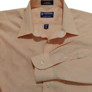 stafford classic fit dress shirt Stafford Dress Shirt Men 17 34-35 Classic Fit Long Sleeve Button Up Solid Orange
