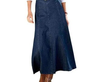 Flamingals Dark Wash Denim Maxi Skirt A-Line High Waist Plus Size 3XL NWT