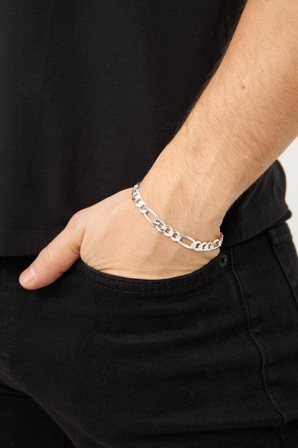 8mm Figaro 925 Sterling Silver Bracelet – Extra Heavy Silver Chain