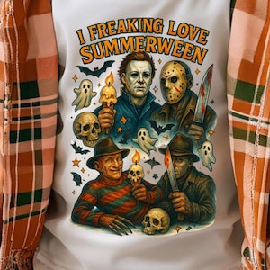 Summer Halloween png, I Freaking Love Summer PNG, Funny Halloween Funny, Horror Characters png, Halloween in Summer Digital Shirt Design,
