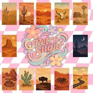Clipart paysage désertique : vintage Western Graphics, Cactus, Buffalo (SVG, PNG)