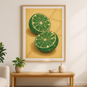 Obst Abstraktes Art Print Set | Obst Clipart mit Swarovski Kristallen - Zitronen, Orangen, Heidelbeeren, Kirschen, Erdbeeren & Grapefruit PNG