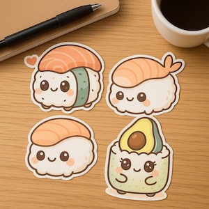 Kawaii Clipart Bundle 72-teilig – Chubby Sushi-Rollen, lächelndes Obst & süße Tiere in Pastell | PNG Digital