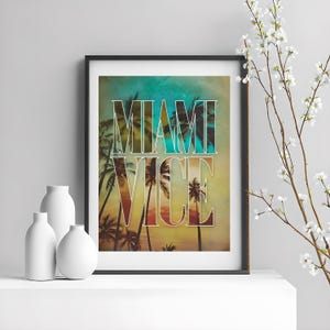 Miami Vice Poster | Retro Tropical Wall Art | Vintage Beach Sunset Print | 80s Aesthetic Home Decor | Palm Tree Wall Art | Multiple Sizes