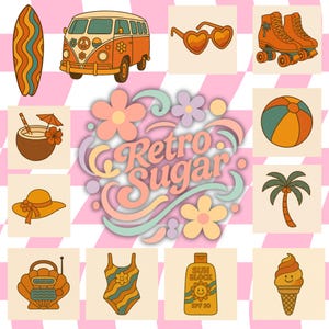 Groovy Beach Days Retro Summer Clipart Set | 12 PNG + SVG | Vintage 70s Beach Vibes | Commercial Use Included