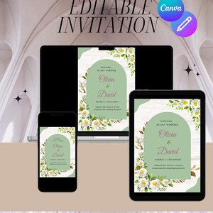 Grün Blumenhochzeitseinladungsschablone | Boho Style Einladung | Canva bearbeitbar | Sofortdownload| Passendes Add-On ist auf Anfrage erhältlich