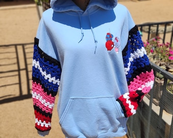 Spidey Kitty Crochet Sleeves Hoodie Upcycle