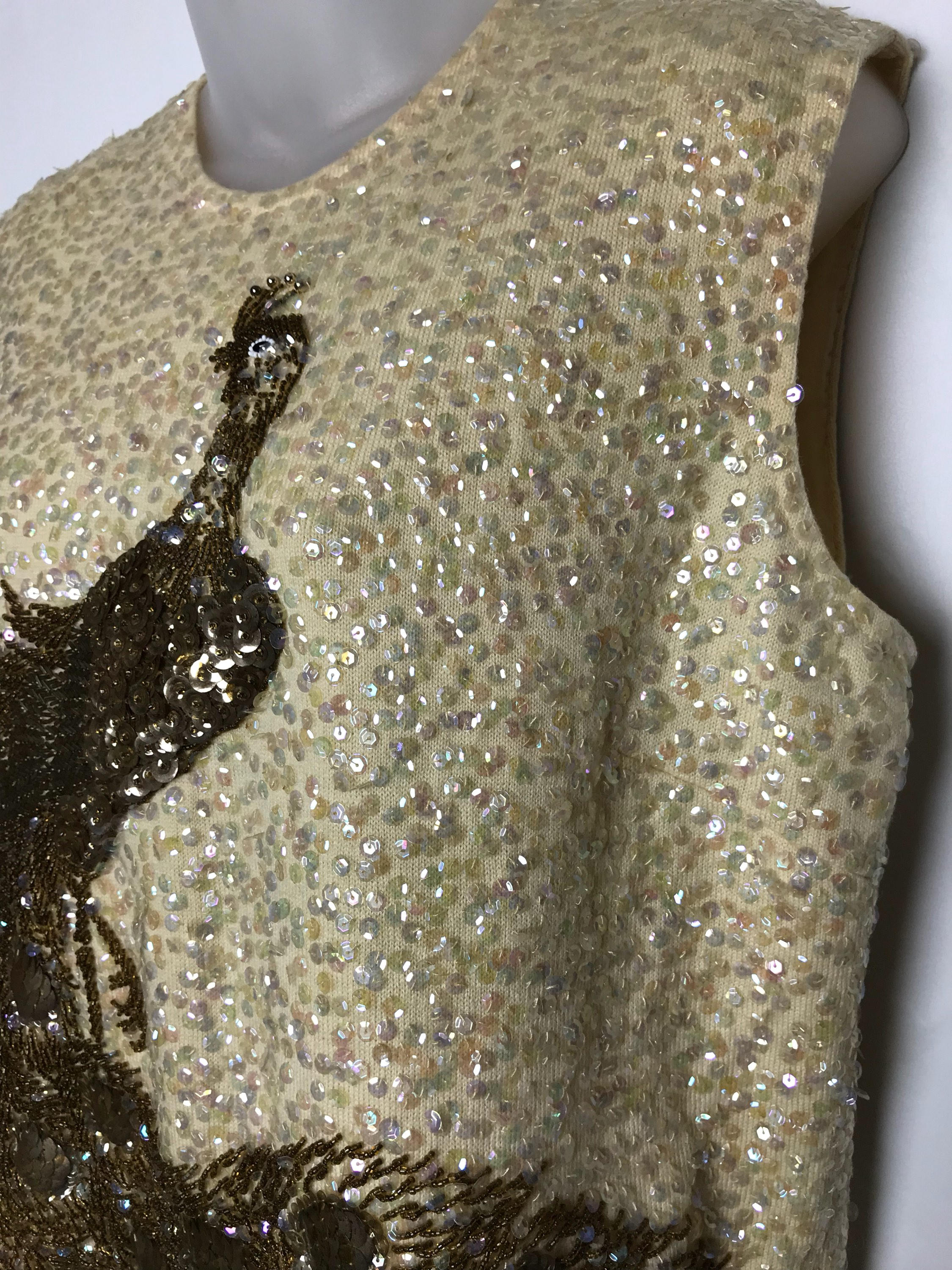 Vintage Beige Sequined Women's Top Sheath Sleeveless - Etsy UK