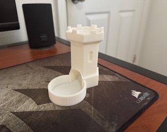 4.5" Castle Dice Tower (Unpainted) with Fixed Catch Tray | DnD, Pathfinder, RPG Accessory
