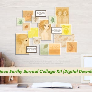 Whimsical Earthy Boho Postcard Wall Art Printables  | 16-Piece Digital Collage Kit (Instant Download)