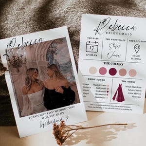 Modern Bridesmaid Info Card, Bridesmaid Proposal Card, Bridal Ask Will You Be My Bridesmaid Card, Maid of Honor Bridesmaid Card Template